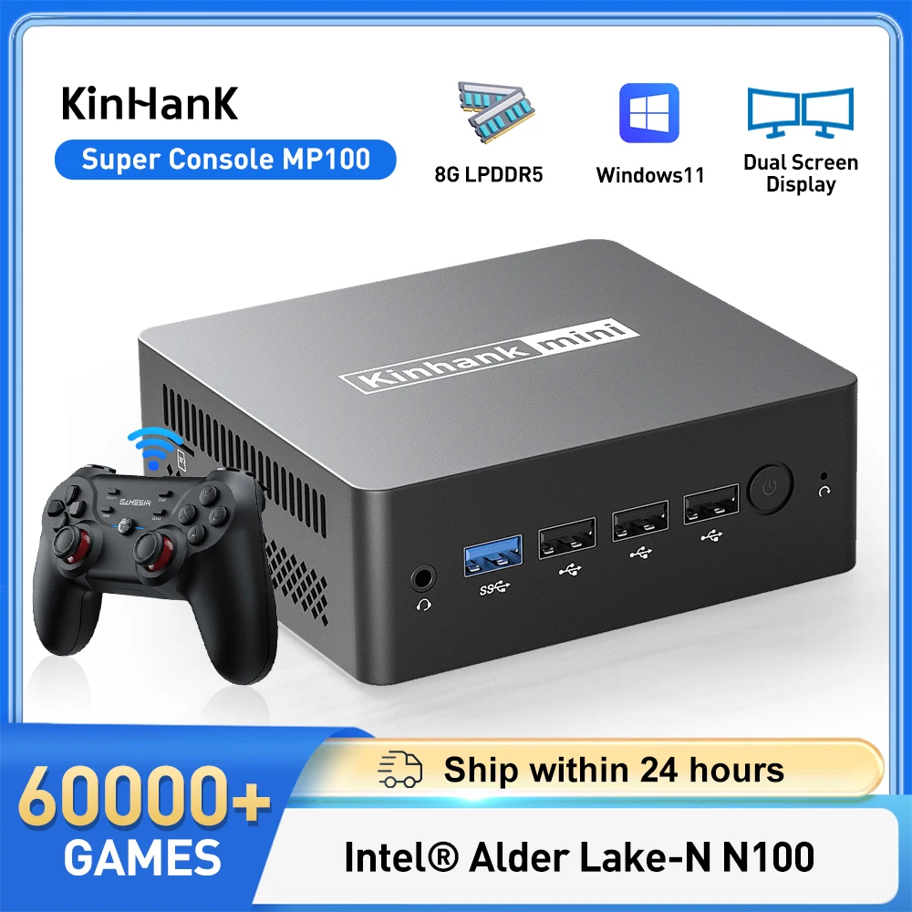Kinhank super konsole mp100 8gb ddr5 windows11 videospiel konsole 60000 spiele 70 emulatoren, für