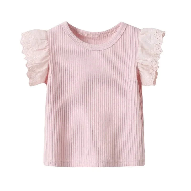 0-6 Jahre Kinder T-Shirt Baby Mädchen Rüschen Kurzarm hemden Sommer solide lässig Kinder Bluse Tops