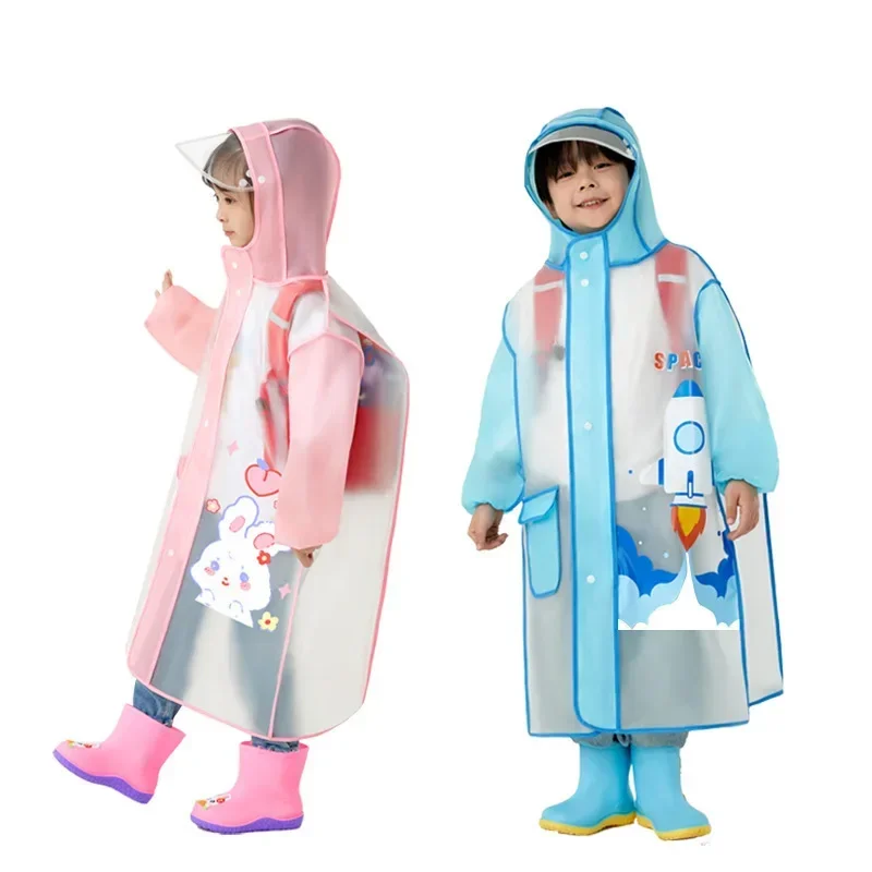 Einzelne Grundschule Student Cartoon Ganzkörper Poncho Eva Regenmantel Kinder Regenmantel mit Tasche