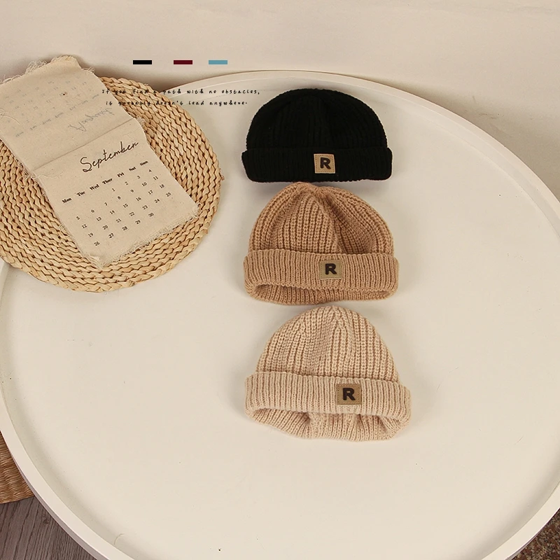 Strick Baby Hut Winter Frühling einfarbig Brief druck Kinder Mütze Mütze für Mädchen Junge Säugling