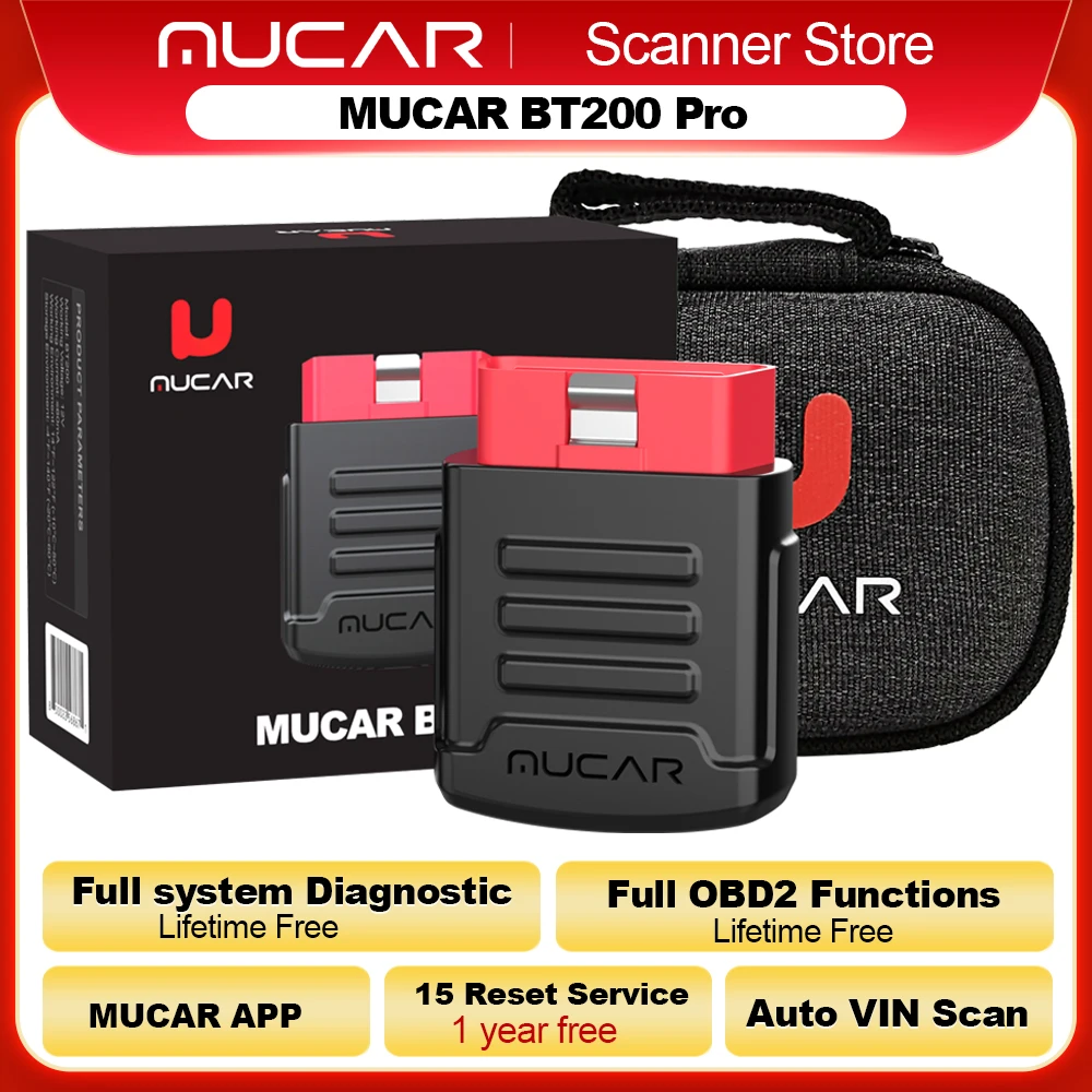 Mucar bt200 pro obd2 diagnose tool 15 wartungs funktion zurücksetzen bluetooth obd 2 scanner alle