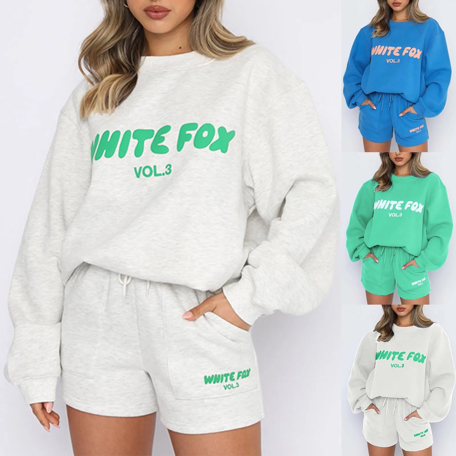 White Fox Tracksuit Set Sweatshirt Sweatpants Womens 2 Piece