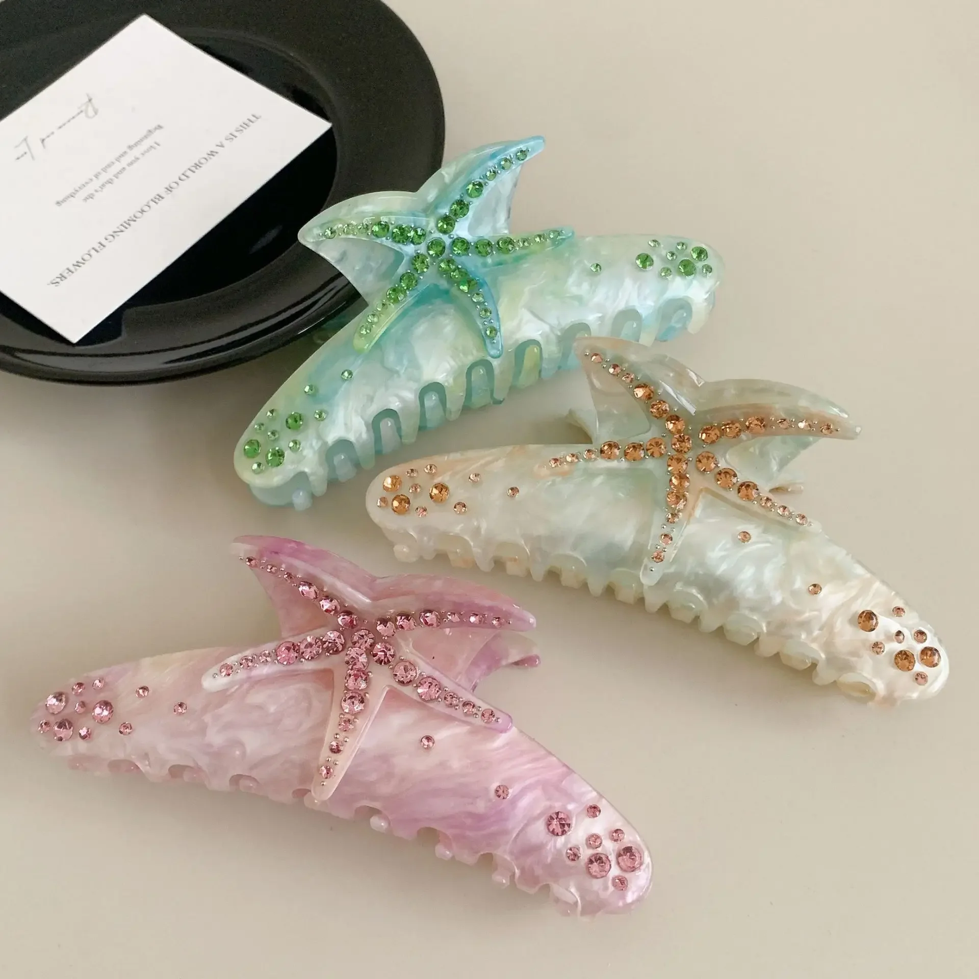 YHJ Starfish Hair Claw for Women Rhinestone Acetate Claw Clip Vacation Jewelry Hair Clip Trendy Claw