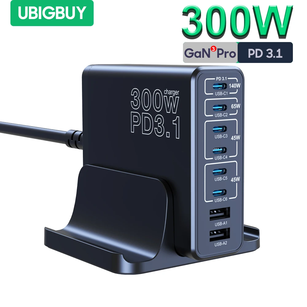 Ubigbuy 300w gan ladegerät desktop ladestation 140w pd 3,1 schnell ladegerät 100w usb ladegerät für