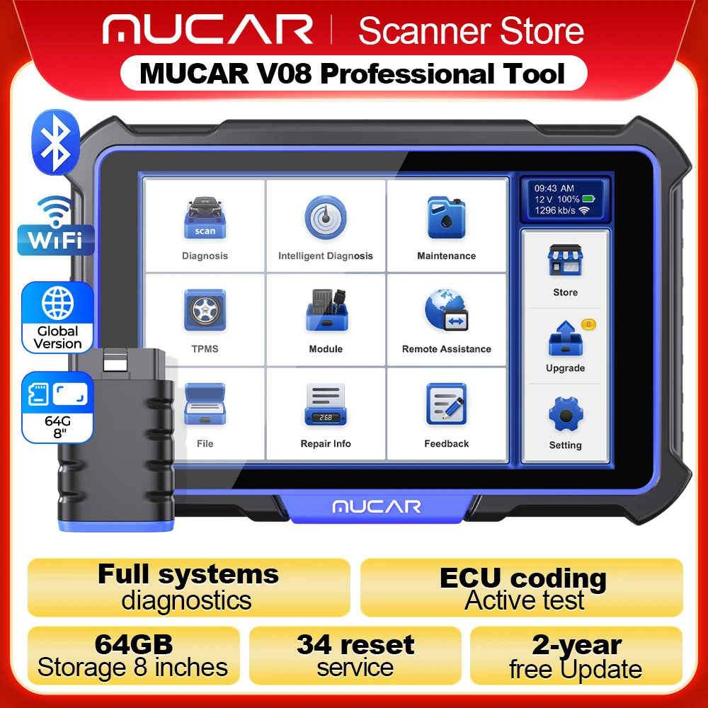 Globale Version MUCAR VO8 Professionelles OBD2-Diagnosetool, OE-Vollsystem-OBD-2-Scanner,