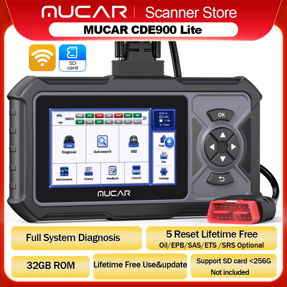 MUCAR CDE900 Lite OBD2 Diagnostic Tools Full System Diagnose Öl/EPB/SAS/ETS 5 Optionale Resets