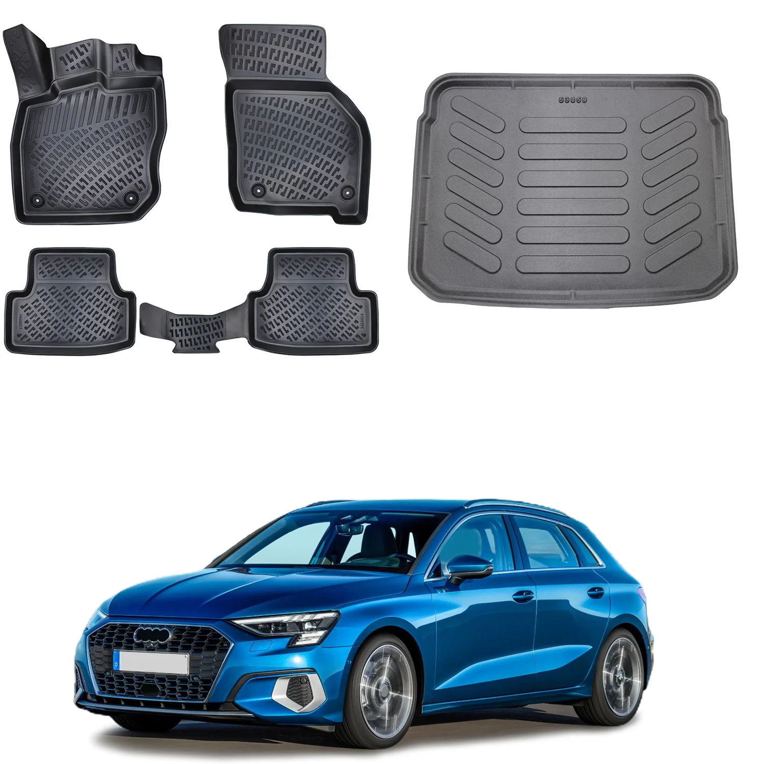 Fußmatten Cargo Trunk Liner passt für Audi A3 2020-2024 Set-Allwetter maximale Abdeckung-Wasser