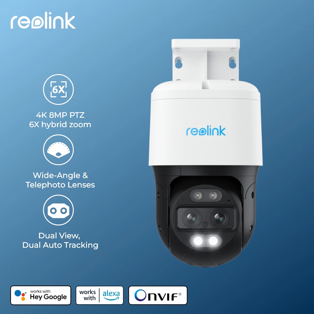 Reolink TrackMix-serie Poe- en WiFi-camera 4k Dual Lens PTZ Auto Tracking Outdoor Huisdier Auto