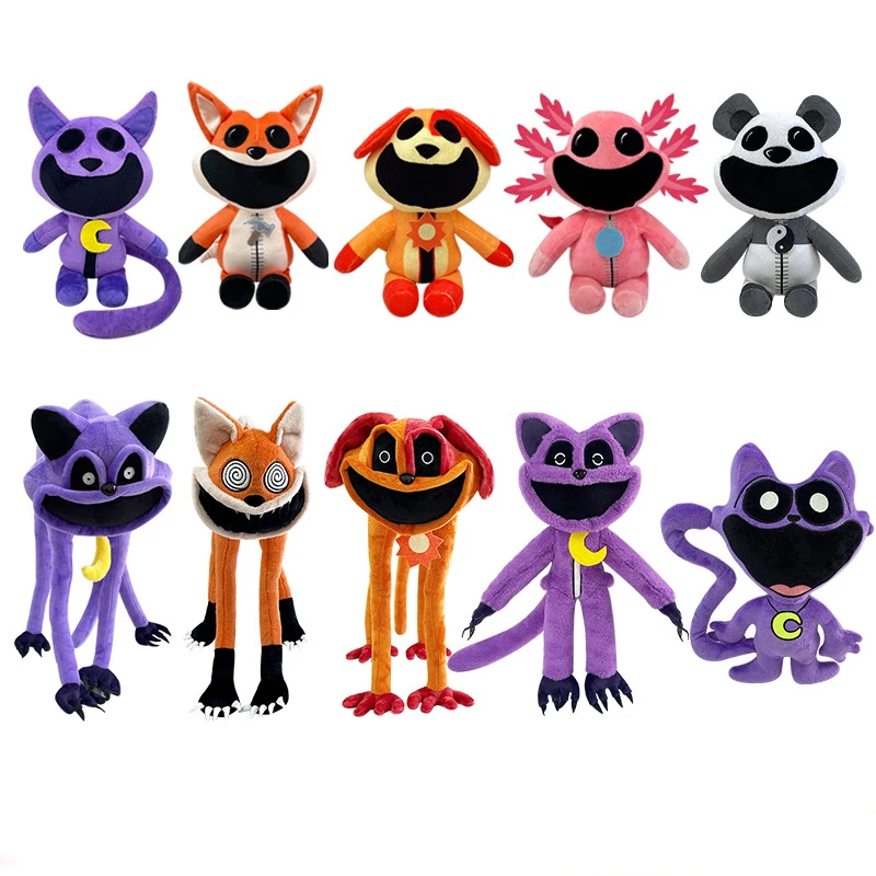Smiling Critters Horror Bobby Purple Cat Monster Smiles Big Mouth Yellow Fox Panda Dog Plush Doll