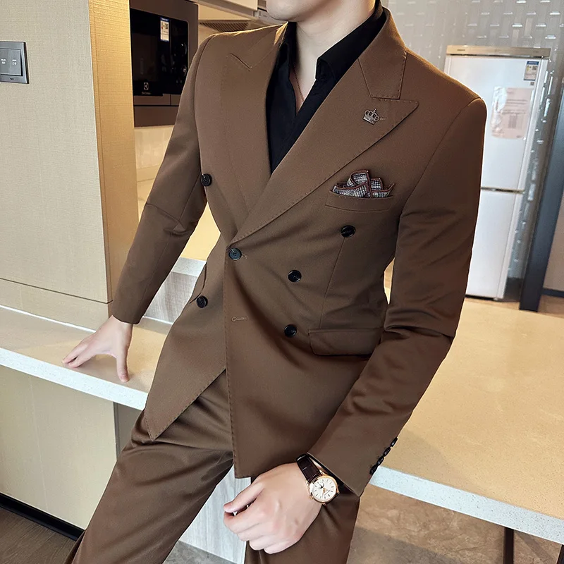 (Jacken Hosen) Herren zweireihige Business-Anzüge männliche Slim Fit Bräutigam Brautkleid Männer