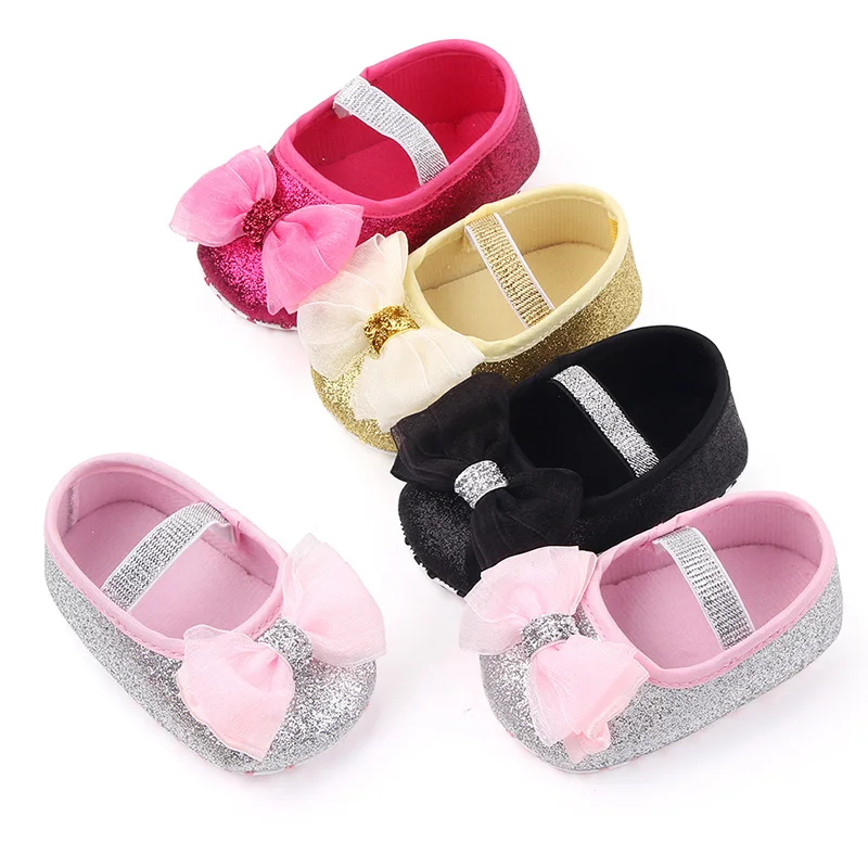 Pailletten Babys chuhe Bogen knoten Neugeborene Schuhe mit weichen Sohlen Anti-Rutsch-Kinder First