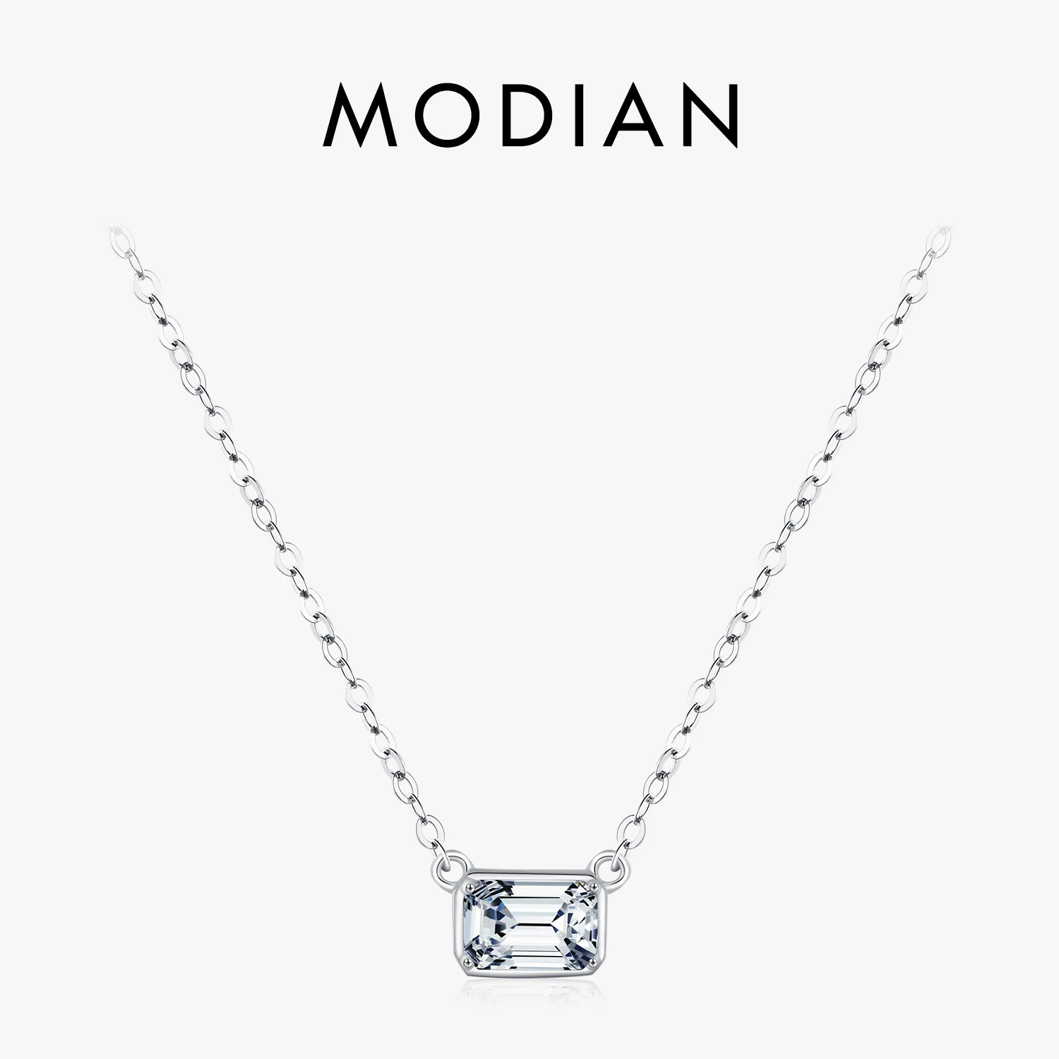 Modian Eleganz Rechteck transparent cz Anhänger Halskette 925 Sterling Silber stapelbare Halskette für Frauen Bankett edlen Schm