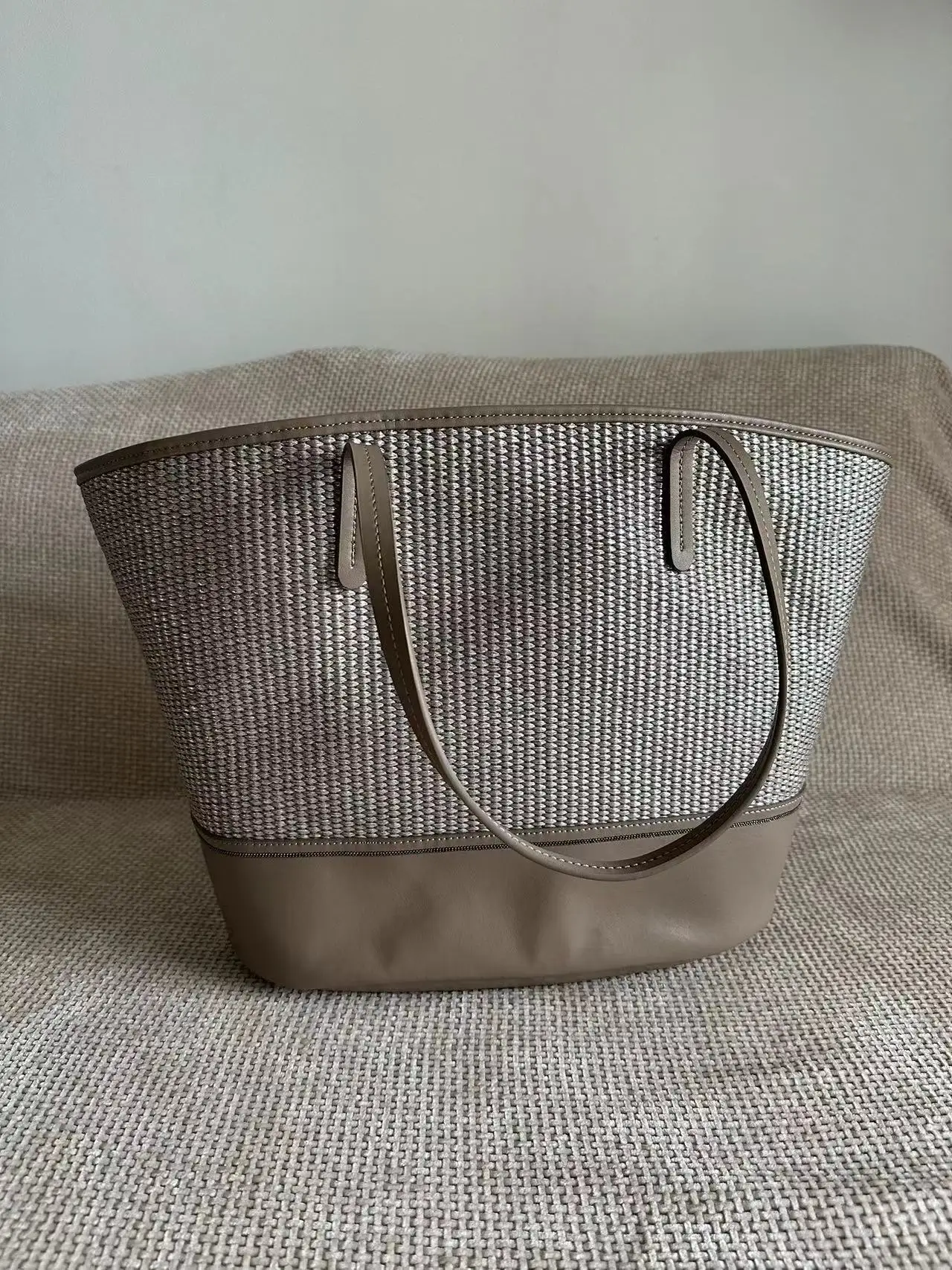 Sommer lässige Stroh-und Echt ledertasche