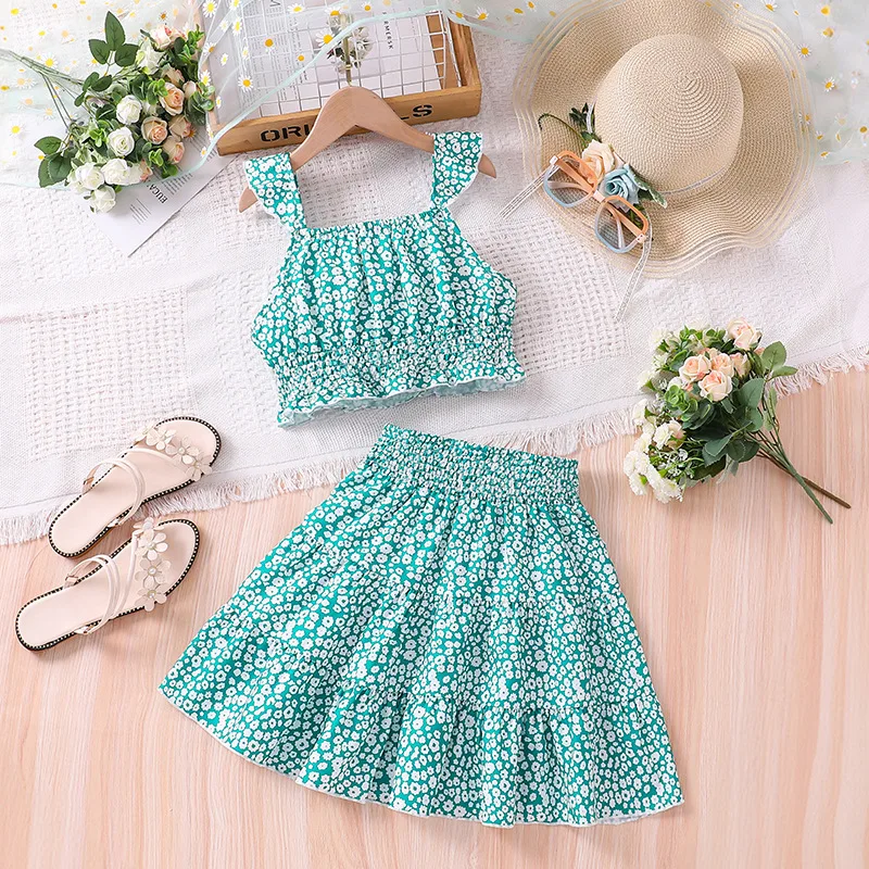 Kinder Freizeit kleidung setzt Outfits für Mädchen Kleidung Sommer neue Kinder Mode ditsy Blumen