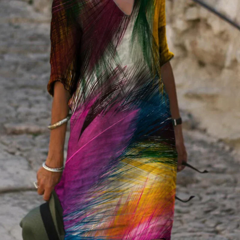 Europäischer Sommer blumen druck, der Modekragen-Mittel arm kleid mit mittlerer Taille und