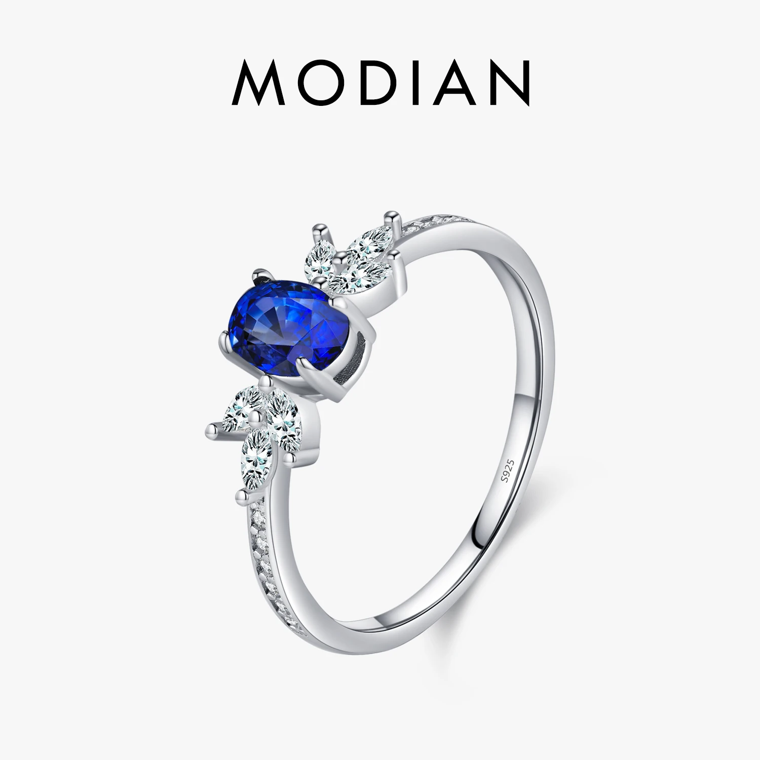 Modian charmanten ovalen Schnitt blau cz Ring 925 Sterling Silber Luxus Ring für Frauen Hochzeit