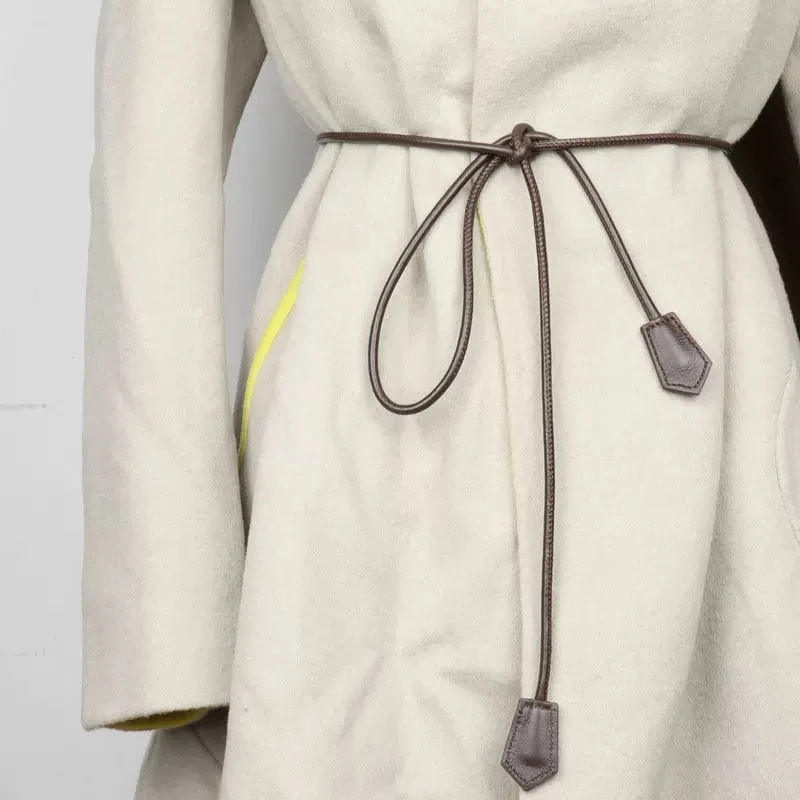 Mode Schaffell Echtes Leder seil gürtel Frauen Retro Luxus geknotete taille hose anpassen kleider