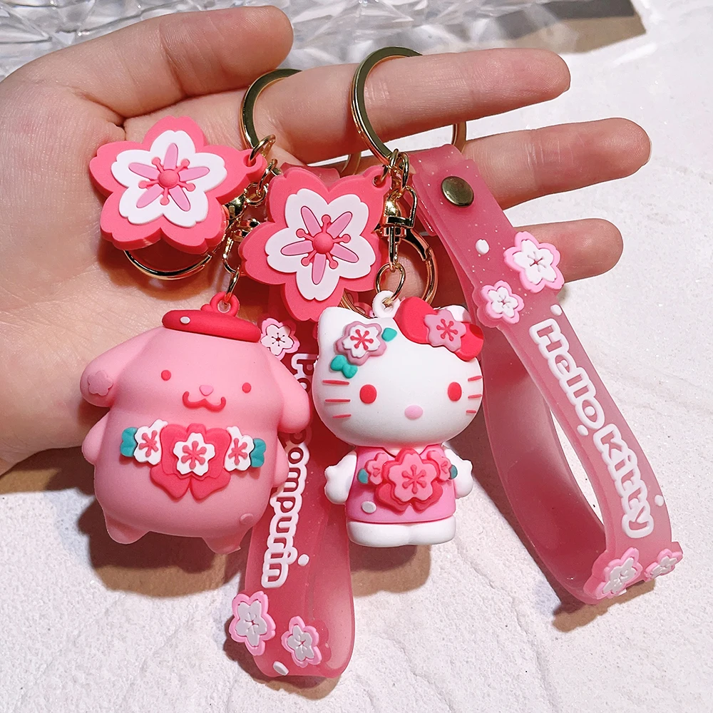 Kawaii sanrio Schlüssel bund Kuromi Cinna moroll Pom Pom Purin PVC Puppe Schlüssel anhänger Melodie