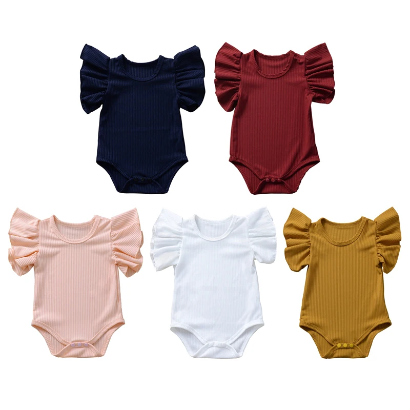 Baumwolle Baby Body Sommer feste Rüschen Kurzarm Neugeborenen Overall für Mädchen Jungen Kleinkind