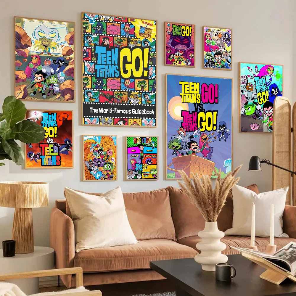 Teen Titanen gehen Poster Anime Poster klebrige wasserdichte Papier Aufkleber Kaffeehaus Bar Kawaii