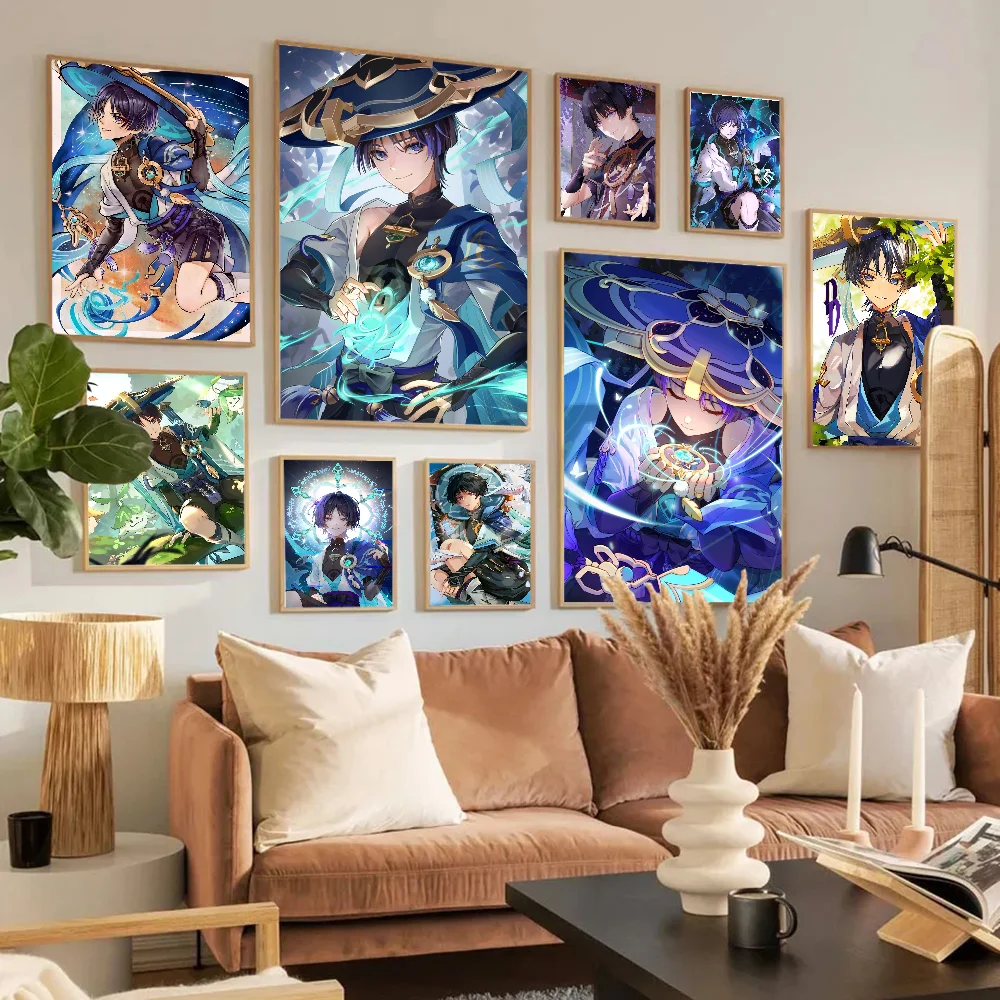 Genshin Impact Wanderer Poster Anime Poster klebrige wasserdichte Papier Aufkleber Kaffeehaus Bar