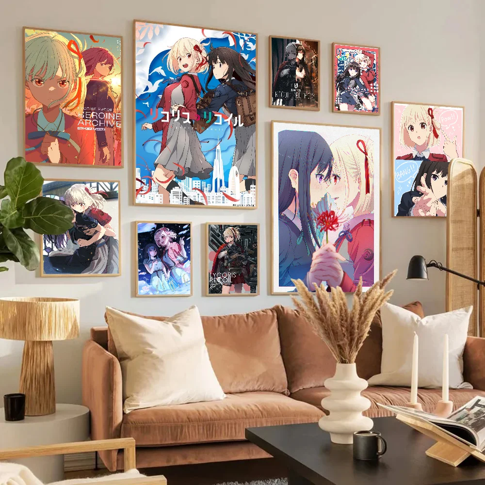 Lycoris Rückstoß Chisato Poster Anime Poster klebrige wasserdichte Papier Aufkleber Kaffeehaus Bar