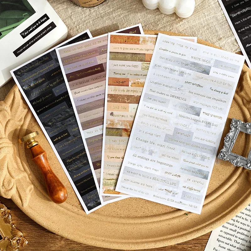 4 teile/paket Englisch kurze Sätze Aufkleber Retro Bronzing kreative Text Aufkleber DIY dekorative