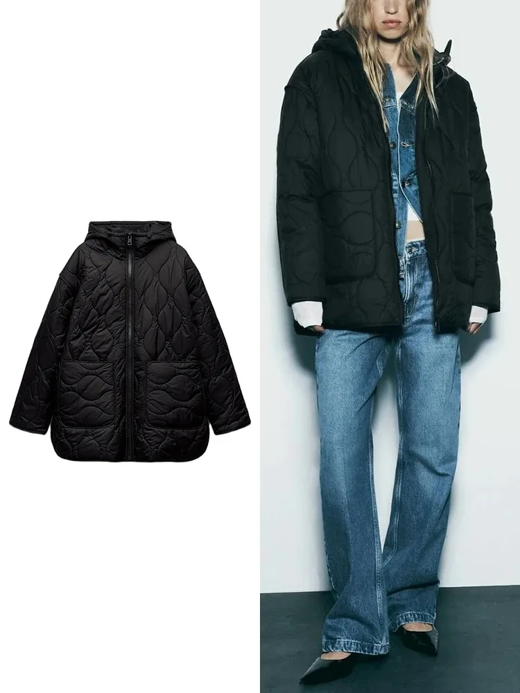 Women's Pure Colour Long Sleeve Parker Coat Elegant Zipper Cotton Jacket High-End Luxury Warm Coat Fashion Retro Jacket