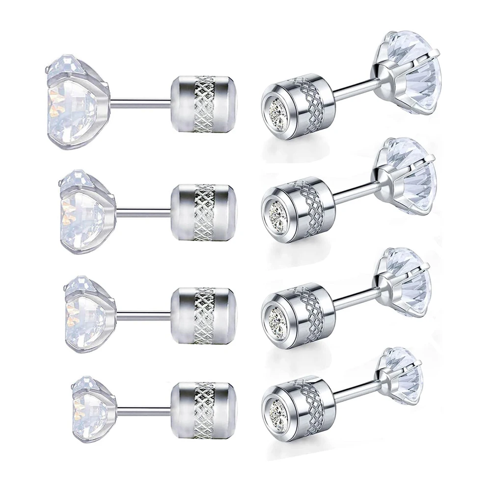 1 Paar 20 g hypoallergene Chirurgie-Edelstahl-Ohrstecker mit klarem Zirkonia und Schraubverschluss, Helix-Ohrstecker-Set für Dam