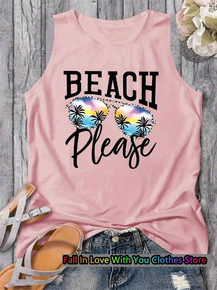 Damen Tank Top 3D Sonnenbrille drucken Sport weste Sommer O-Ausschnitt schnell trocknende Strand