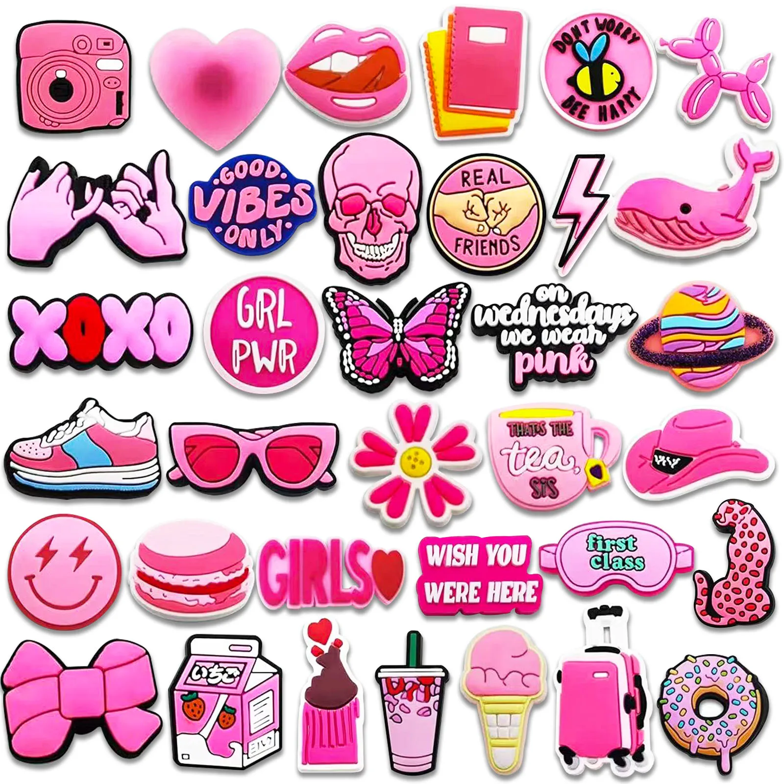 35 Stück rosa Serie Schuhanhänger für Clogs Schuh DIY Dekoration Premium Qualität beliebte Charms