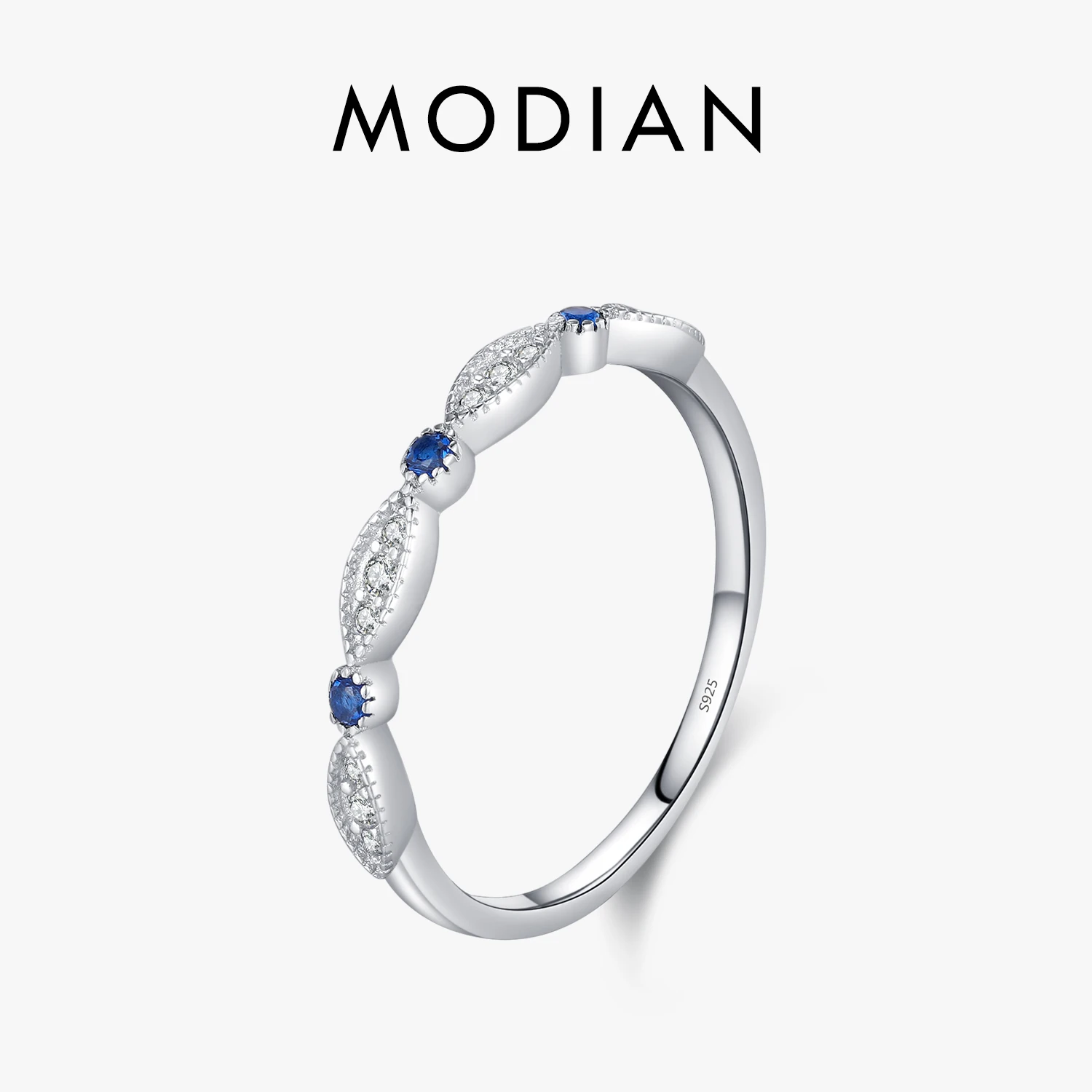 Modian einfache exquisite Sterling Silber blau cz stapelbare Fingerring für Frauen Party feinen Schmuck Geschenk zubehör