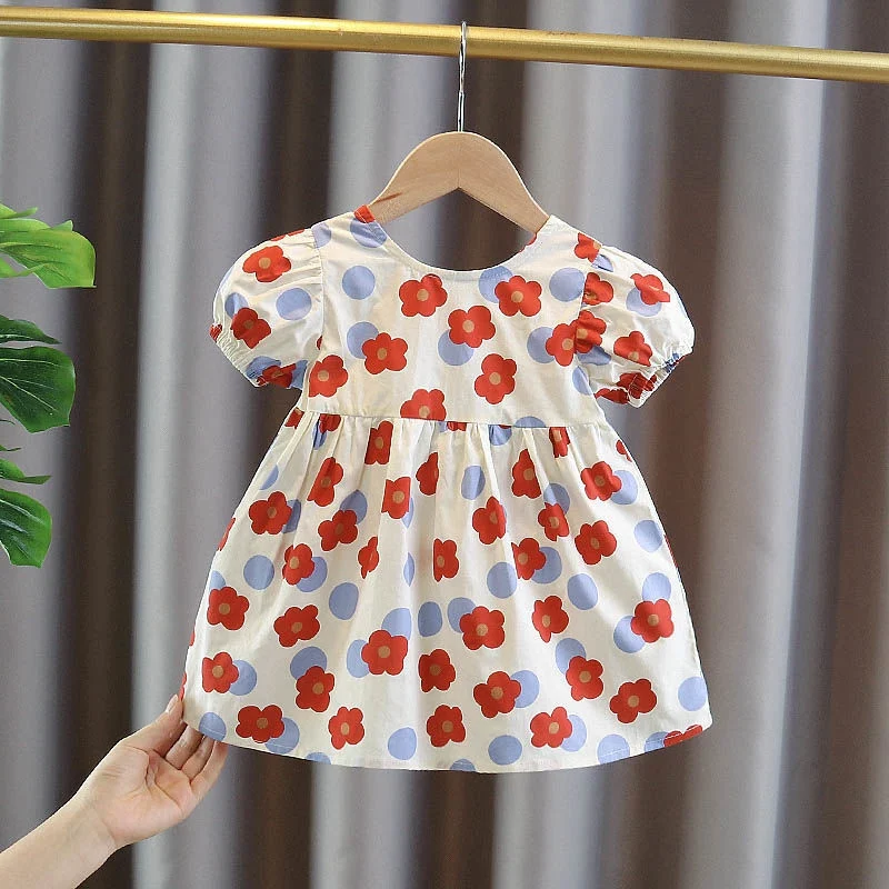 Kinder Baby Mädchen Kleider Sommer Kinder Mode lässig niedlichen Blumen druck kurz ärmel ige