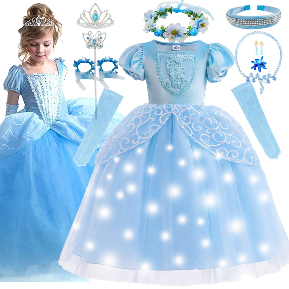Mädchen Aschenputtel Cosplay führte Kleid Kleidung Mädchen Weihnachten Halloween Party Prinzessin