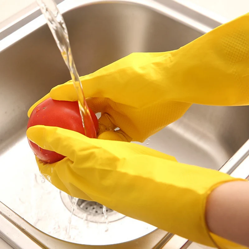 2 Paar verdicken Gummi Handmantel Latex Geschirr spülen verschleiß feste Hausarbeit Kleidung Auto wasserdichte Handschuhe gelb