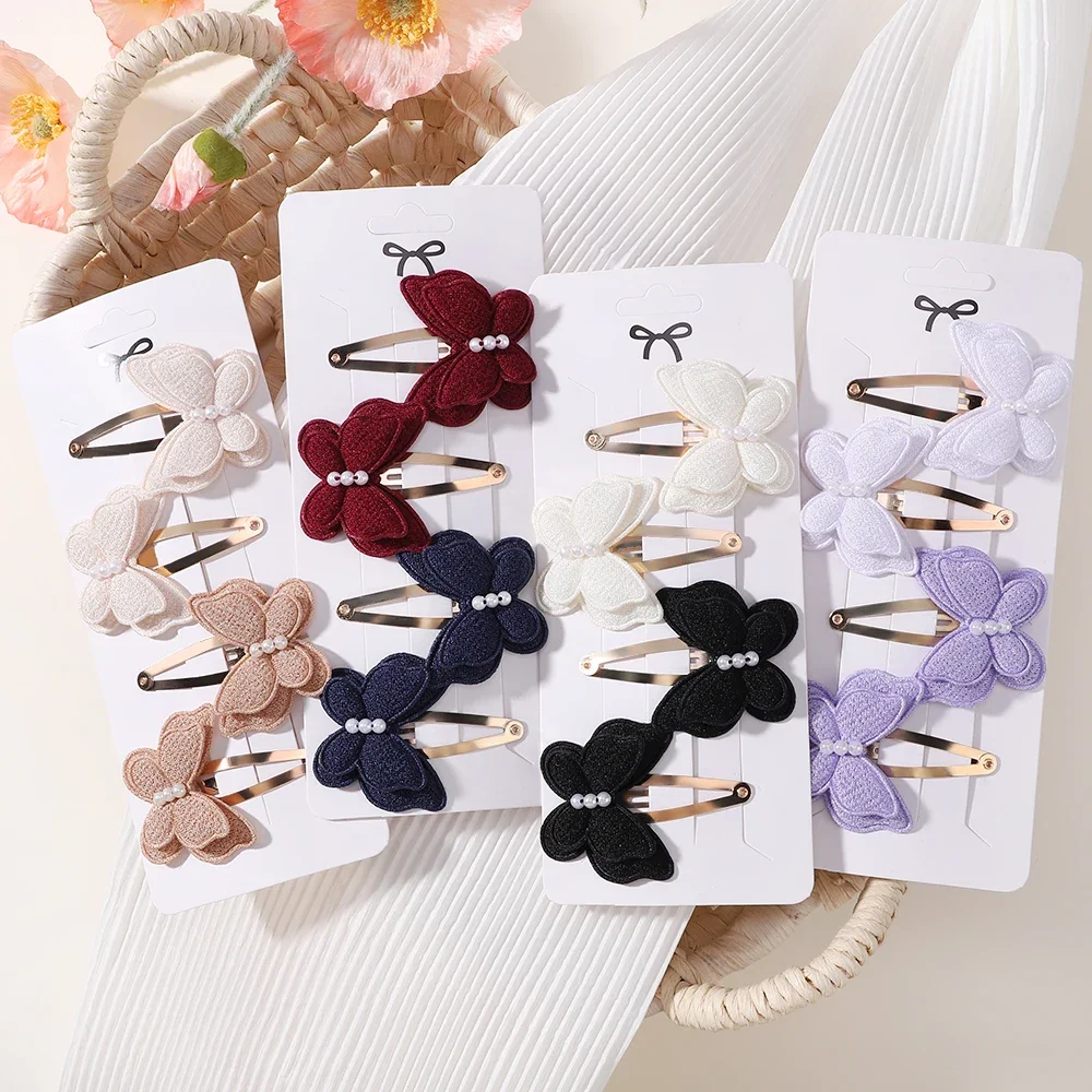 4 teile/satz süße Baby Mädchen Stricken Kopf bedeckung handgemachte Häkeln Schmetterling Legierung