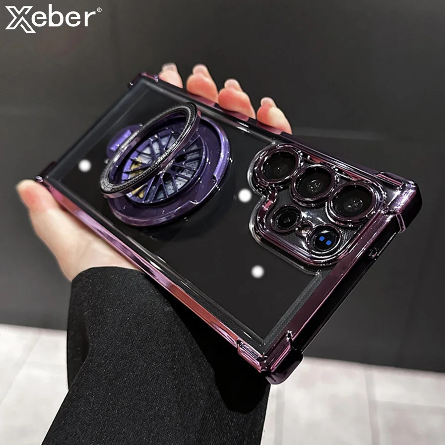 Luxus-Beschichtung transparent mit 360° ° Drehbare Halterung Handyhülle für Samsung S24 Ultra S23 FE