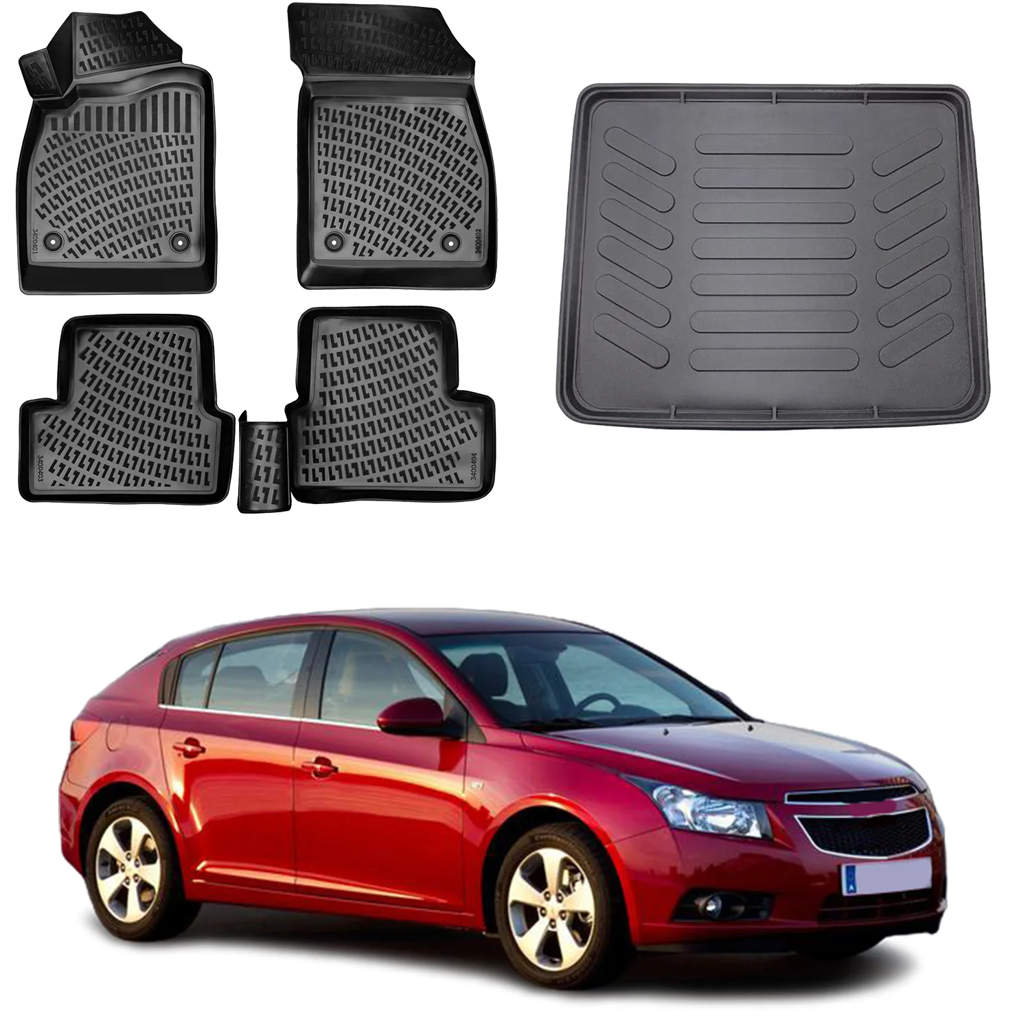 Fußmatten Cargo Trunk Liner passend für Chevrolet Cruze 2008-2010 hb Set-Allwetter maximale