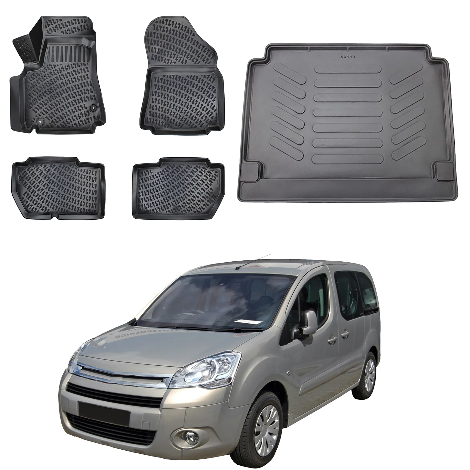 Fußmatten Cargo Trunk Liner passt für Citroen Berlingo 2016-2018 Set-Allwetter maximale