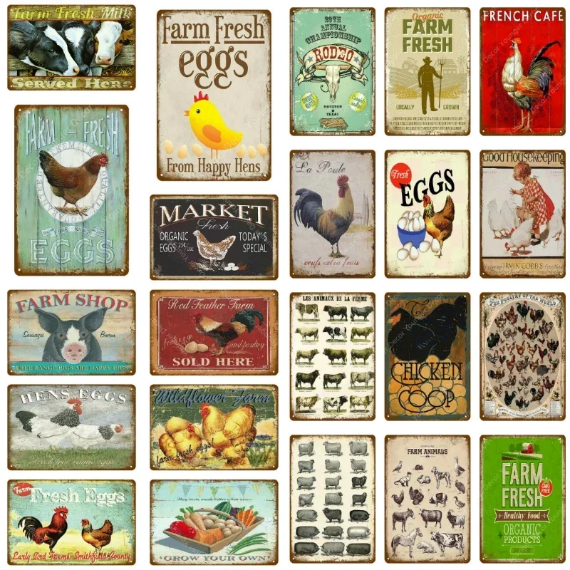 Frische Eier Milch Metall Zeichen Farm Shop Französisch Café Home Wand dekoration Vintage Poster