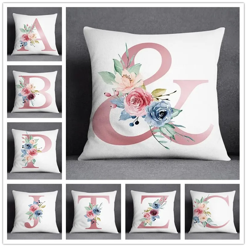 Blumen Brief druck Kissen bezug quadratische Polyester Kissen bezug Wohnzimmer Sofa Dekor Home Stuhl
