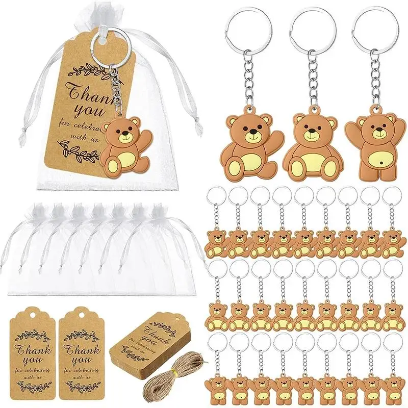 10/20/50 stücke Baby party Souvenirs Geschenke für Gäste Cartoon Bär Schlüssel bund mit Organza