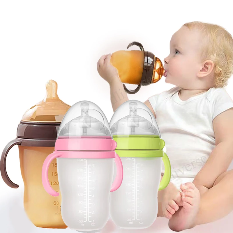 Muttermilch imitation Silikon Baby flasche 0-3 Jahre Flasche mit Griff Wasser flasche hoch