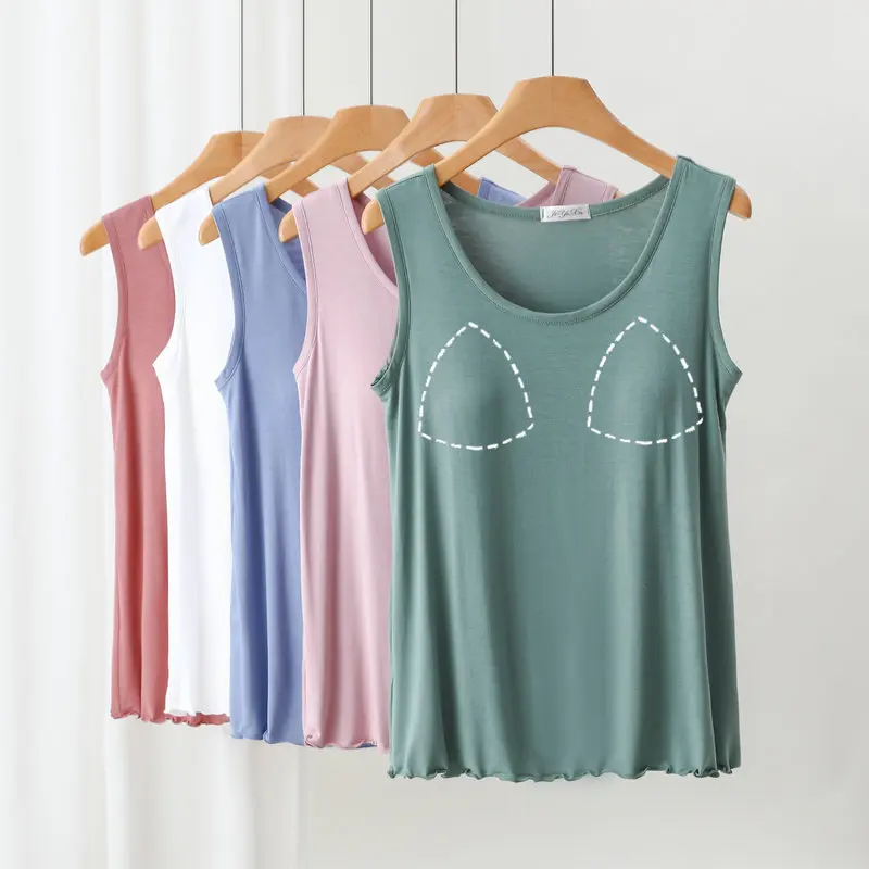 Modal BH gepolsterte Tanktops Sommer Damen lose Homewear T-Shirts ärmellose lässige dünne T-Shirts