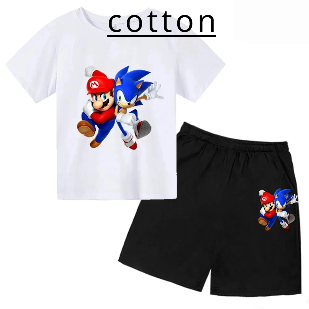 Super Sonic Bros Baumwolle T-Shirt Shorts zweiteiliges Set Kinder Kleidung Sets Kinder Baby Jungen