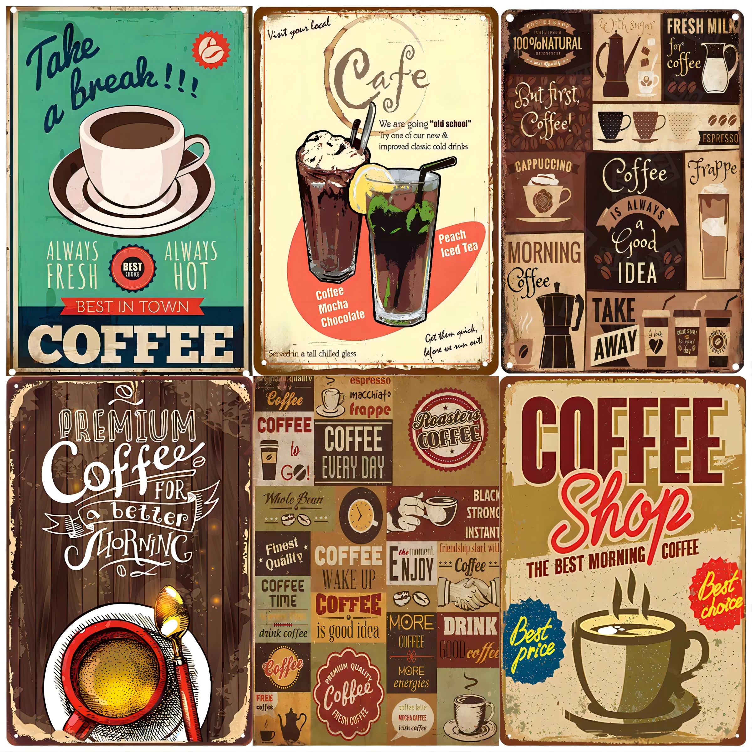 Metall wand kunst mit Kaffee thema Blechs childern Vintage Retro-Dekor für Wohnzimmer, Café,