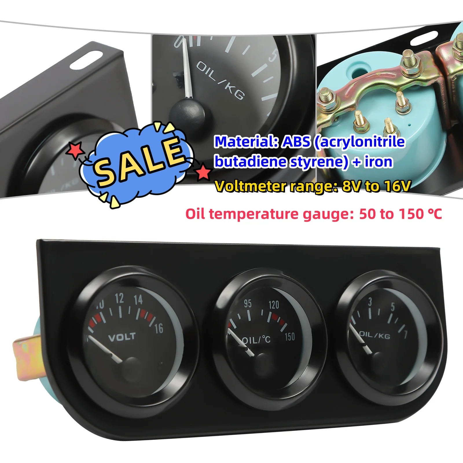 52mm Car Meter Voltmeter Oil Temperature Boost Oil Pressure Gauge Black