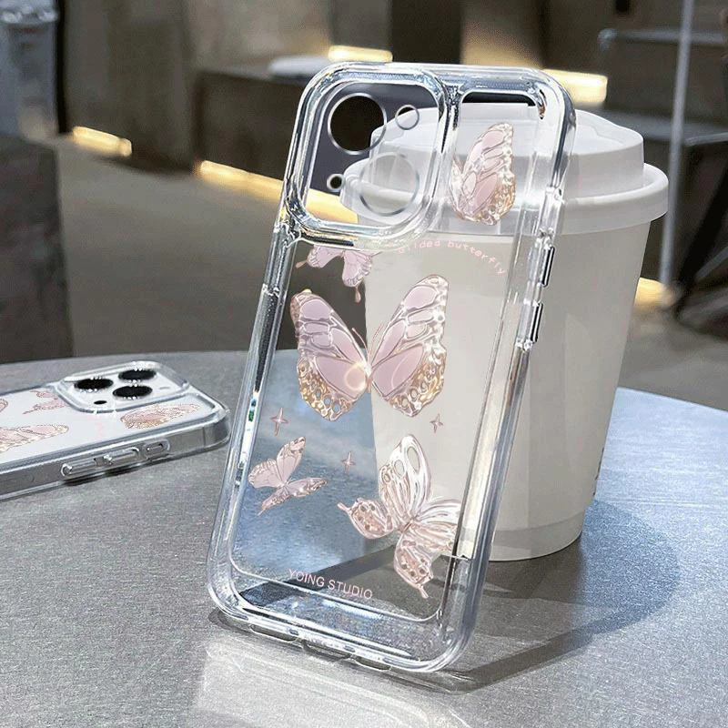 Schmetterlings muster klare Telefon hülle für iPhone 15 14 Pro 13 Pro Max stoß feste transparente