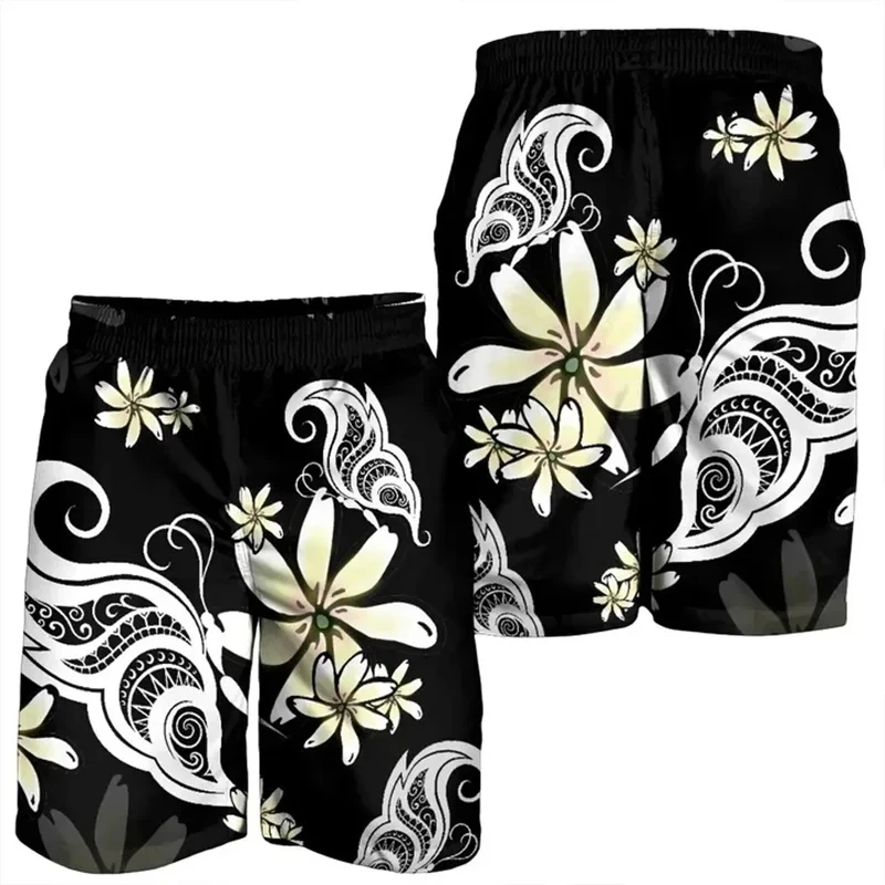 Neue Hawaii 3D-Druck Hibiskus polynesische Männer Shorts Frauen Urlaub Strand kurze Hosen Blumen