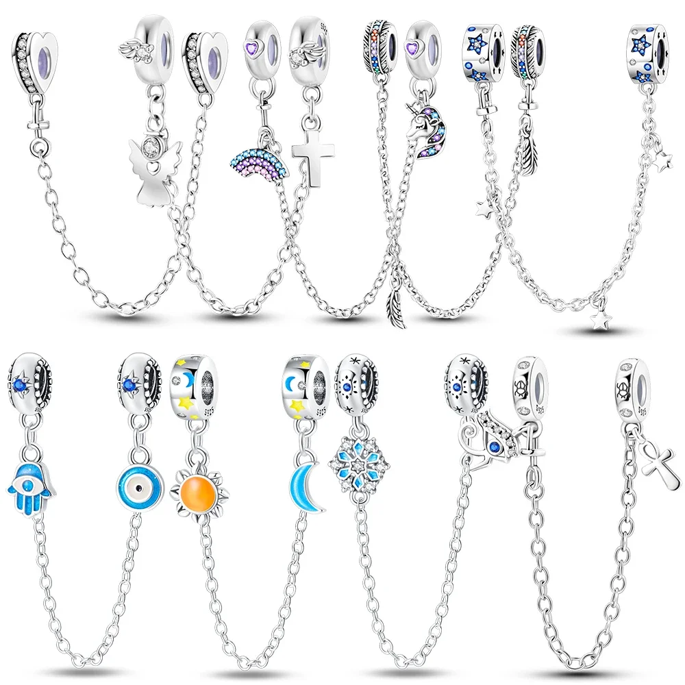 Funkelnde Sterling Silber Sicherheits kette Charm Perlen passen original Pandora Armband DIY Schmuck